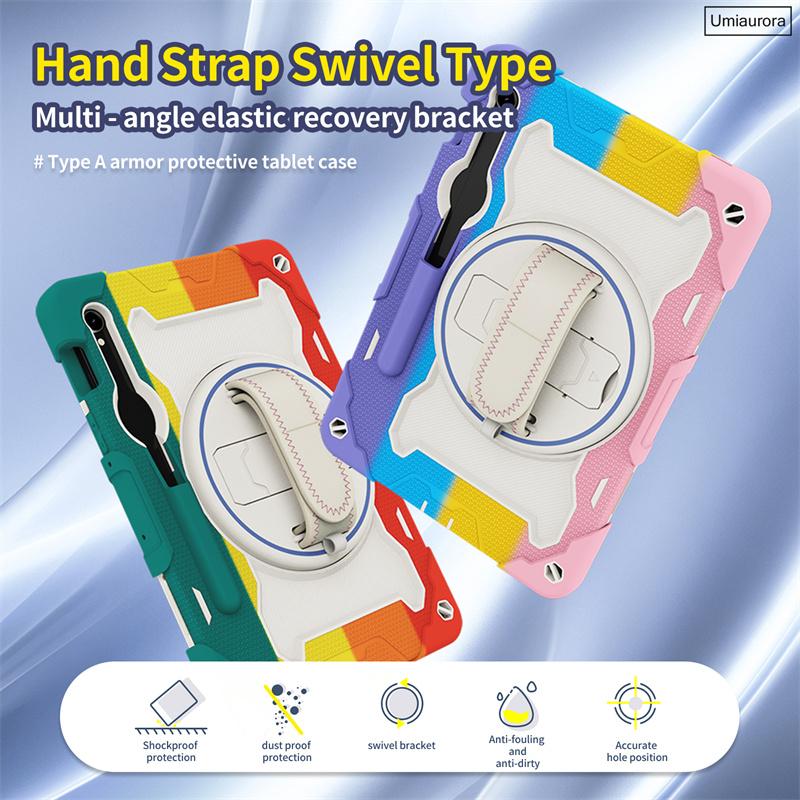 For Samsung Tab S7 S8 S9 FE Plus S10 Ultra SM-X920 12.4" SM-X820 X610 X520 Shockproof Stand Strap Tablet Case Rugged Cover Funda