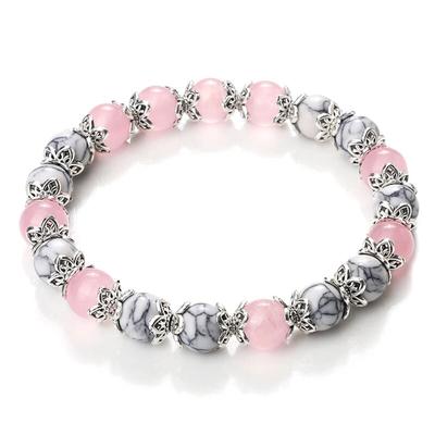 8mm Weiß Howlith Stein Frauen Armband Metall Spacer Charme Natürliche Achate Rosa Rosenquarz Perlen Armbänder für Männer Schmuck geschenke