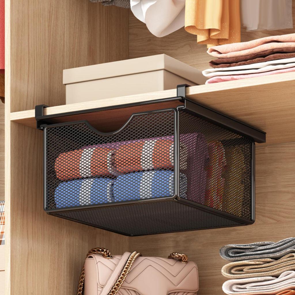 Hanging Pullout Drawer, Space Saving Wire Mesh Storage Basket Organizer for Bedroom, Kitchen