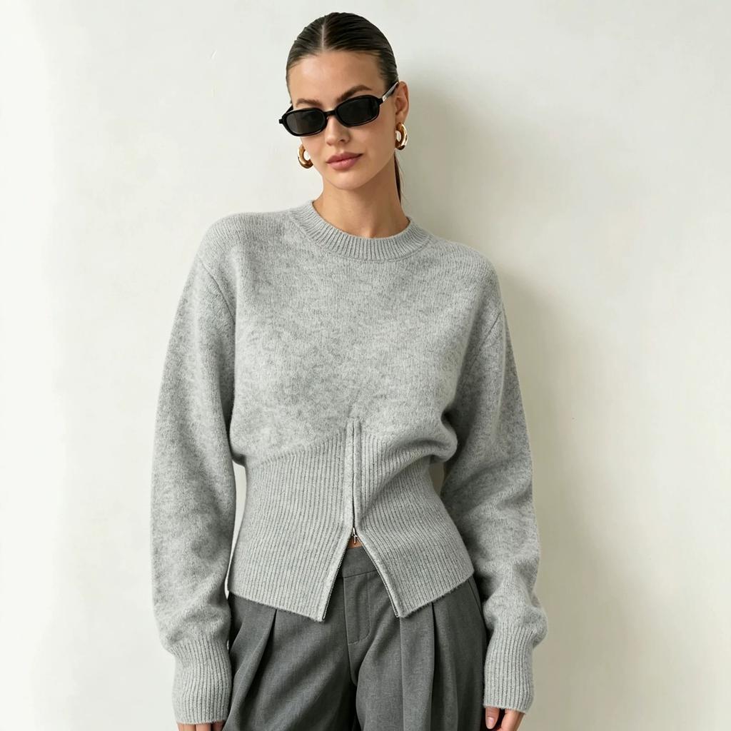 Cropped Sweaters for Women Fall Casual Knit Jumper Tops Long Sleeve Knitted Pullover Tops Women's Soft Cozy Slim Fit Crew Neck Short Sweater Outfits