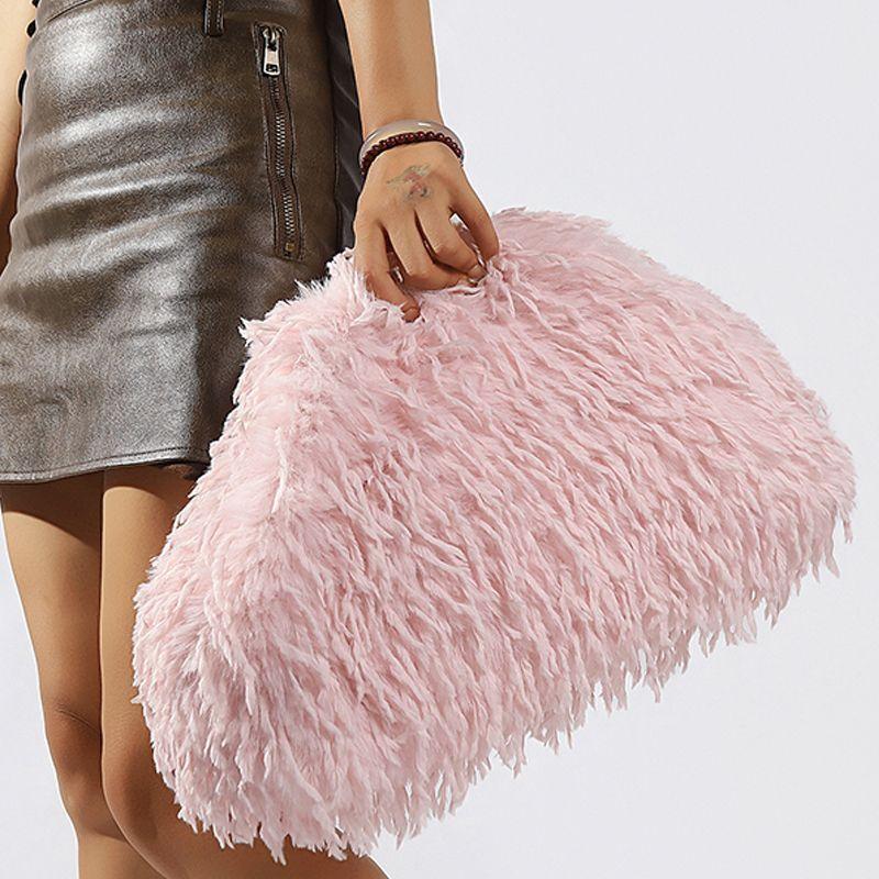 Yogodlns Dopamine-style Fluffy Tassel Bag Y2K Plush Clutch Bag Candy-colored New Year Women's Purse Festival Dinner Dress Clutch Handbags