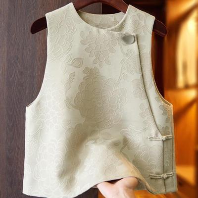 2024 Early Spring Retro Jacquard Apricot Chinese Women's Vest
