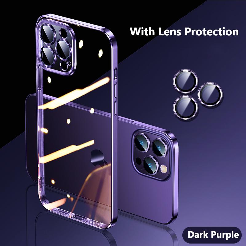 Plating Transparent Silicone Case For IPhone 15 14 Plus 13 11 12 15 Pro Max Mini XR X XS 7 8 SE Lens Shockproof Acrylic Cover