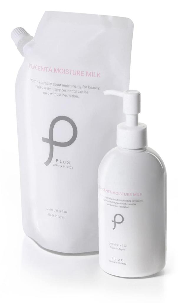 PLuS Placenta Moisture Milk Refill 300ml 500ml 800ml Bottle Pouch EGF Hyaluronic Acid Placenta in [Bottle + Set] + + + (Made Japan)