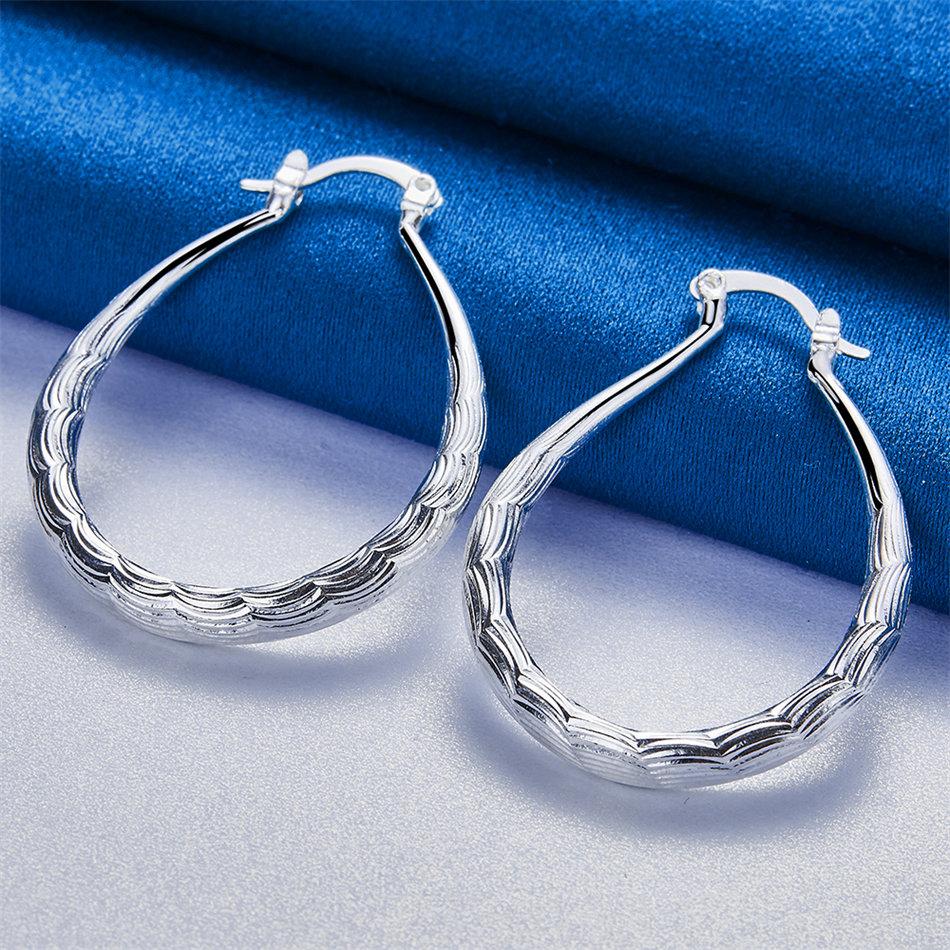 1 Pair 925 Sterling Silver 30mm Delicate Pattern Round Hoop Earrings for Women Jewelry Fashion Gift Accessories Party