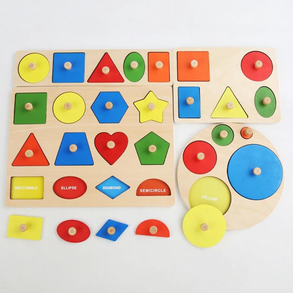Montessori Puzzle dla Niemowląt Drewniane Dopasowywanie Kształtów i Kolorów Tablica do Zarysowywania Rękami Geometryczne Zabawki Poznawcze do Wczesnej Edukacji