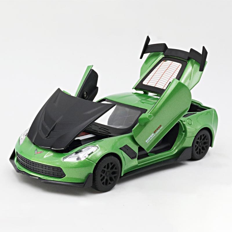 1:32 Corvette ZR1 Supercar Model Car Alloy Car Sound and Light Simulation Pull Back Vehicles Cars Toys Birthday Gift