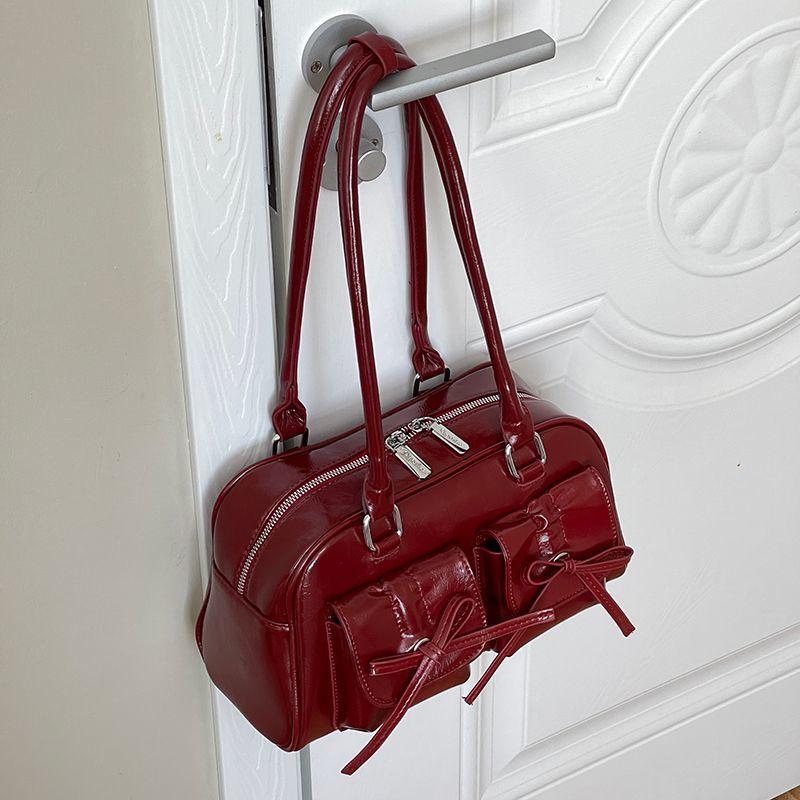 Fashi Bow Women's Bowling Shoulder Bags Portable High Capacity Ladies Underarm Pillow Bag Commuter Female PU Leather Handbags