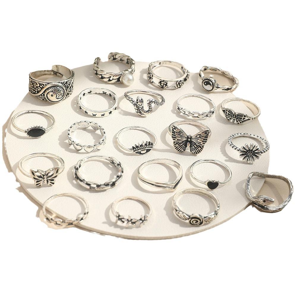 Creative Retro Butterfly Love Women's Ring Set 21-piece Geometric Flower Snake Eye Multi-piece Joint Ring Set
