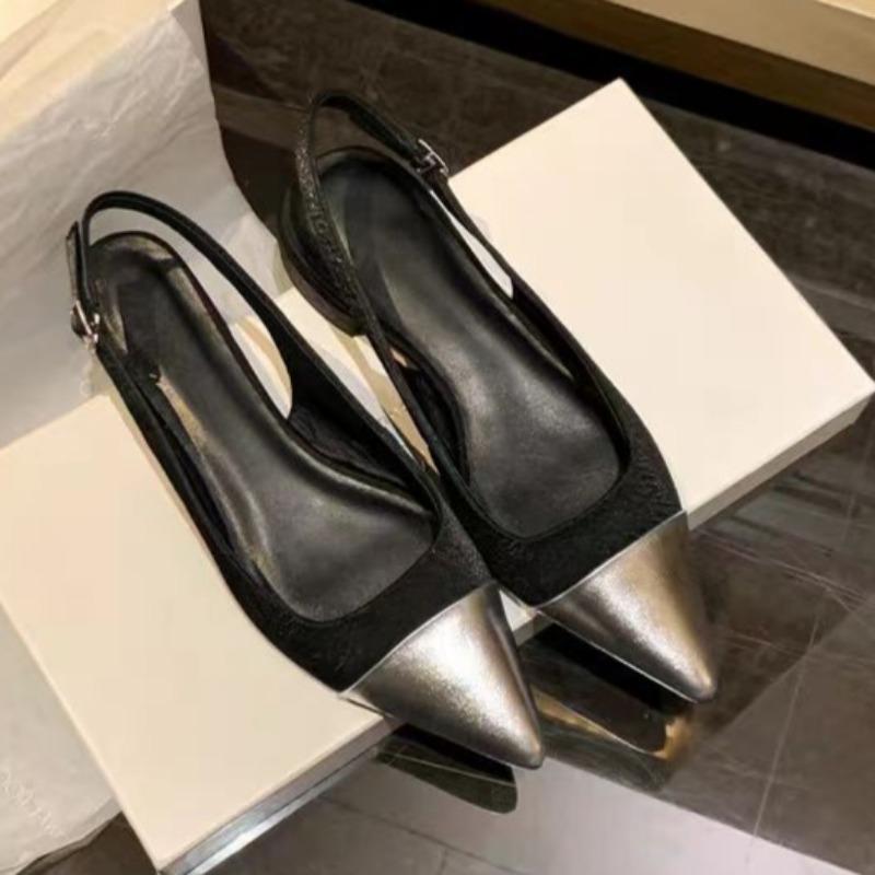 Spring New Baotou Sandals for Women Fashion Pointy Light Mouth Collocation Color Word with Soft Sole Non-slip Low Heel Shoes
