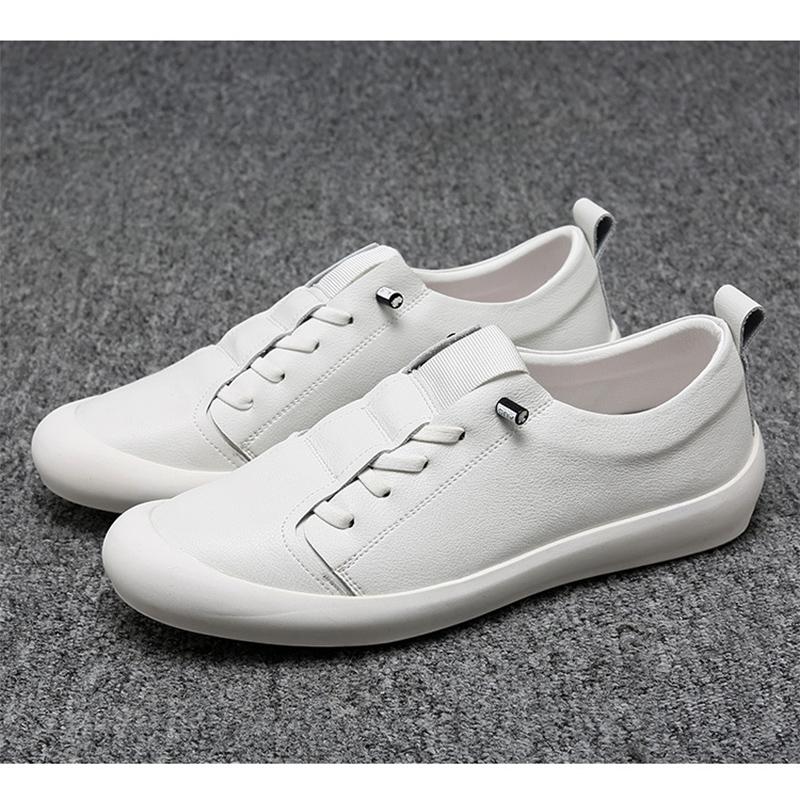 

Genuine Leather Mens Flat White Shoes Cool Street Style Fashion Brand Male Footwear Slip-ons 40