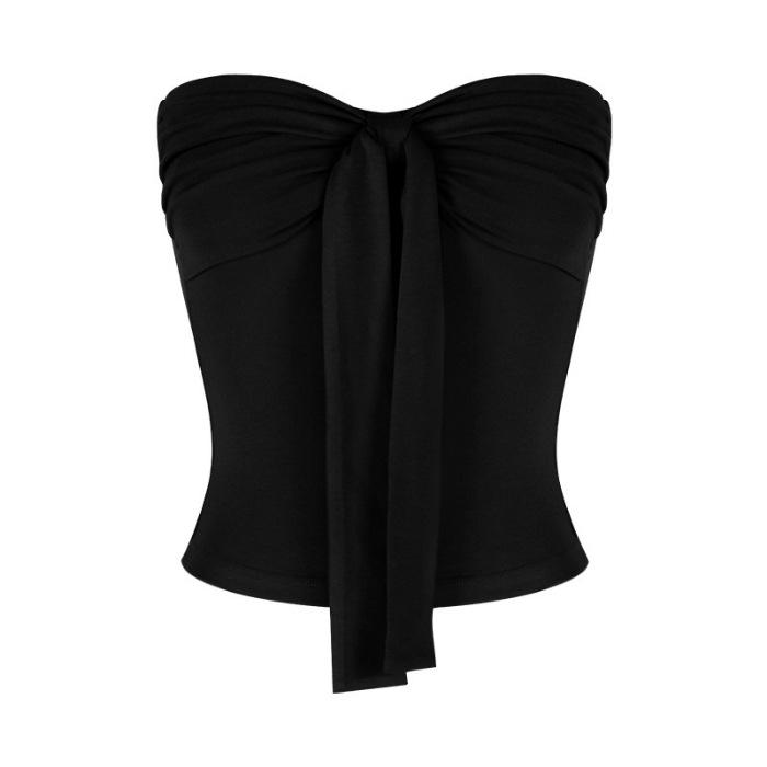 [Human Cotton] Spice Girl Bow Strap-on Tube Top, Women's Pure Desire Style Red Slim-fitting Short Top