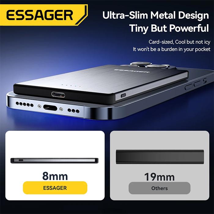 Essager Thin Wireless Power Bank 5000mAh Fast Wireless Charge Powerbank Magnetic External Battery Charger for iPhone 15 14 13 12