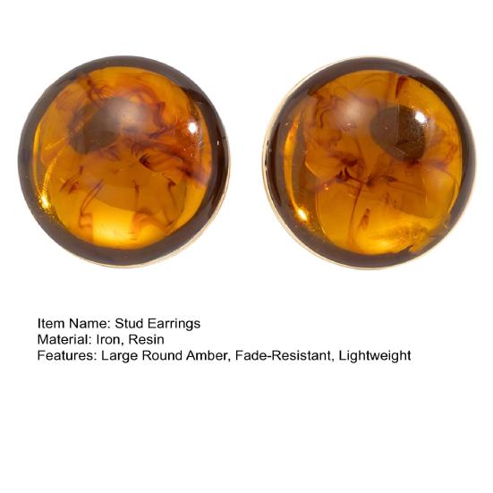 1 Pair Stud Large Round Earrings with Earrings for Women Amber Resin Matte