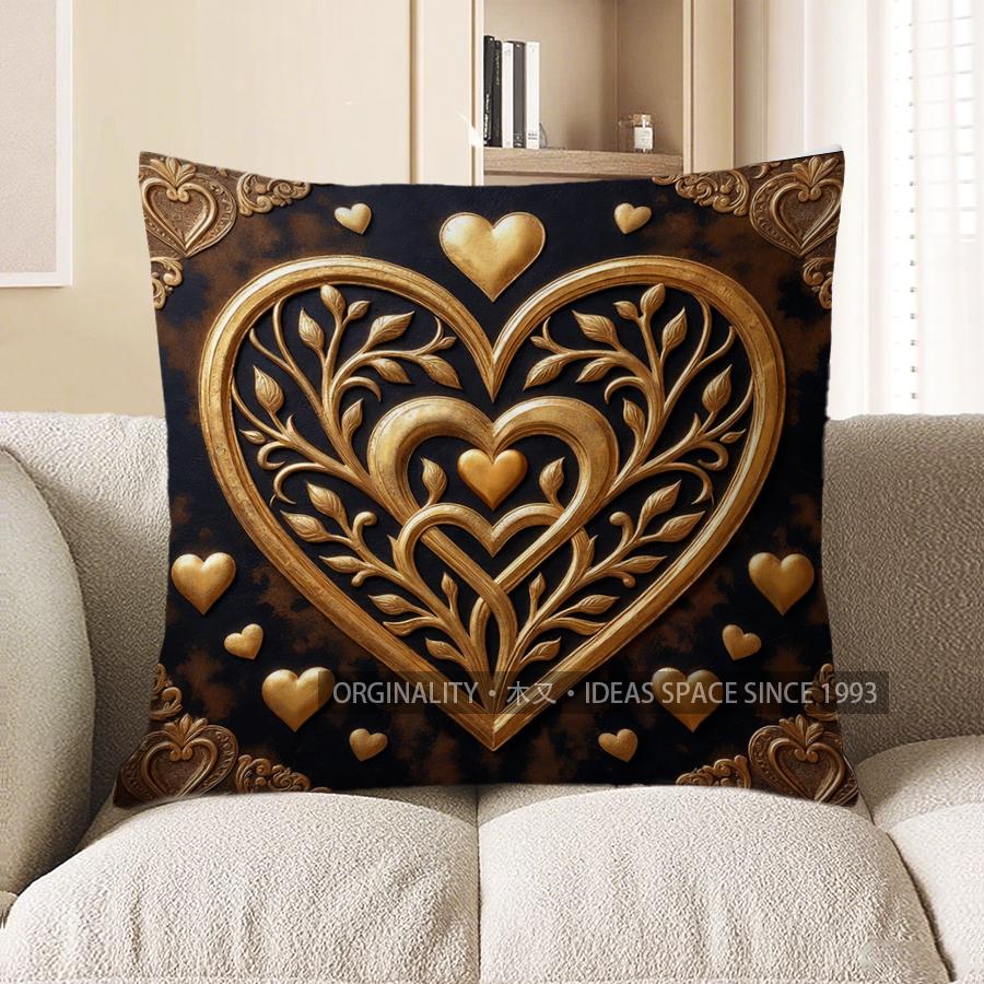 2D Gilt-Heart Patterned Cushion Covers For Home Decor Pattern Cushion Cover Suitable For Sofa Bedroom Car Pillow Cover