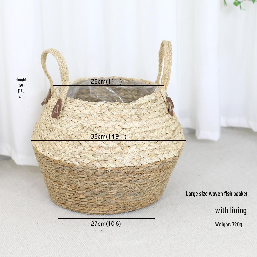Rattan Woven Flower Basket: Hand-Held Green Plant & Flower Pot, Living Room Decoration & Storage Solution.