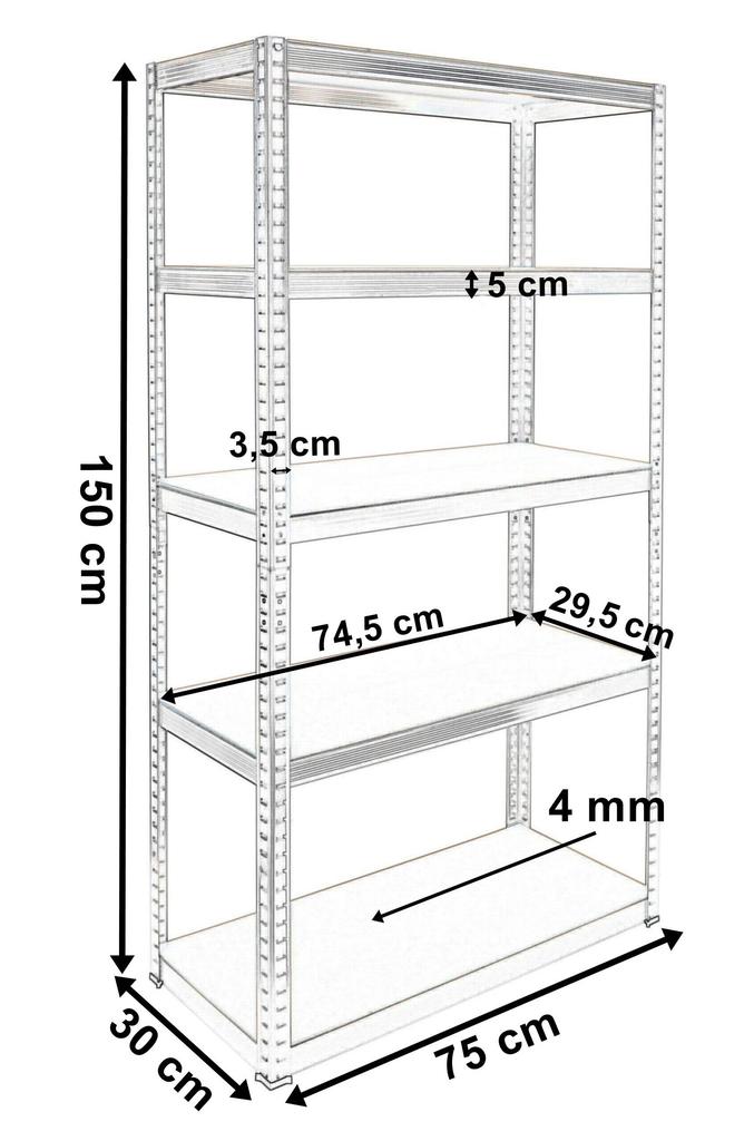 Regał Magazynowy 5 Poziomów Czarny 625Kg 150X75X30 Cm