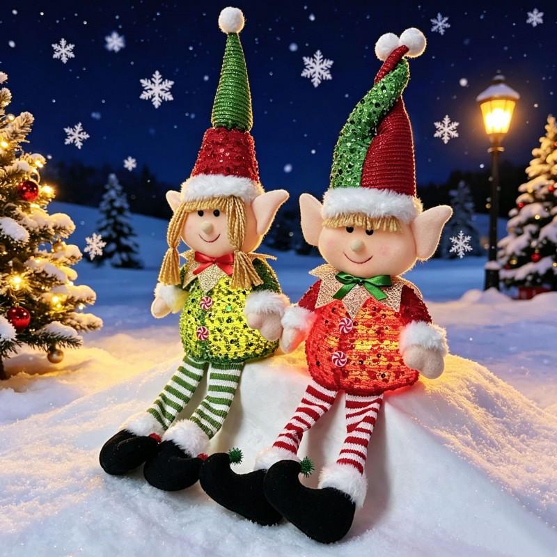 LED Lighted Sitting Elf Figurine Christmas Decor Home Party Ornament Modern Minimalist Style