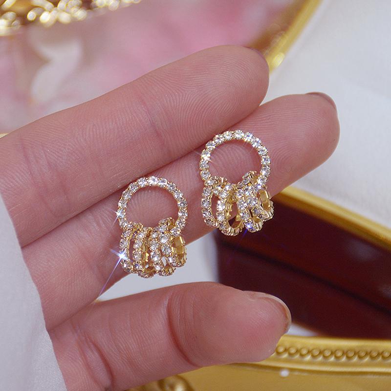 Koreanische heiße Mode Zirkon Kupfer eingelegt CZ Zirkon Ohrringe elegant einfach rund Damenohrringe