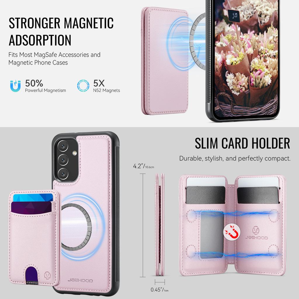 For Samsung Galaxy A34 5G Magnetic Case JEEHOOD J10 Leather Back Phone Cover with Detachable Card Holder Kickstand