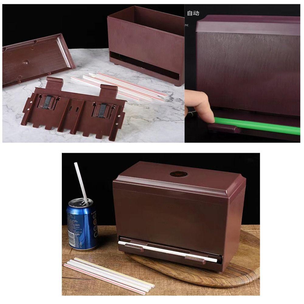 Portable Plastic Press Straw Box Adjustable Outlet Black Push Straws Dispenser Pressing Type Storage Box Restaurant Coffee Shop