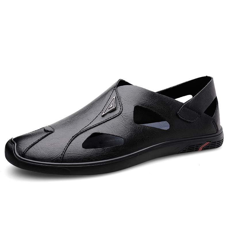 Men s Cowhide Breathable Slip-On Closed-Toe Beach Sandals 44 чёрный