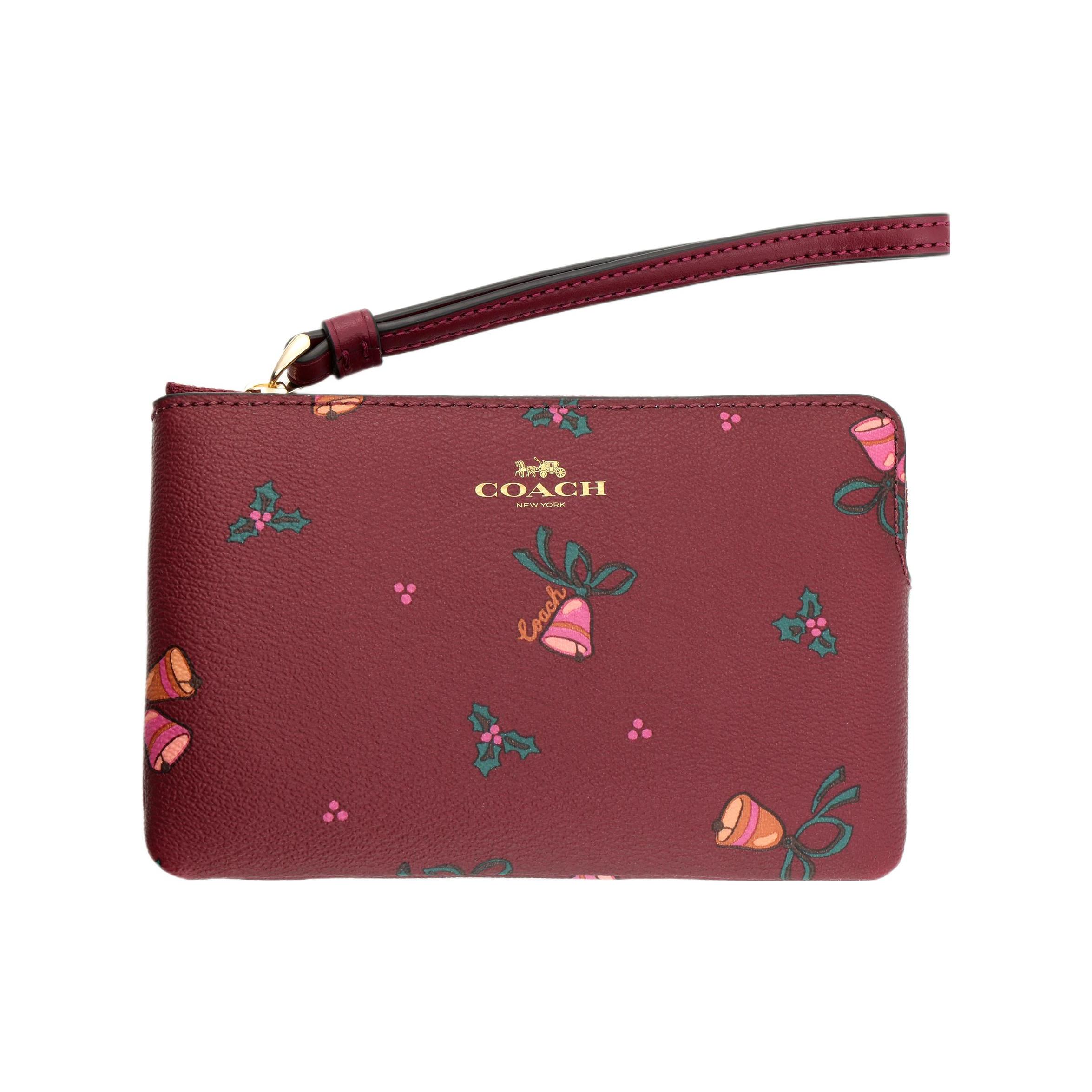 

Новые женские клатчи-браслеты COACH Corner Zip из канвы с покрытием и кожи, маленького размера, вишнево-красного цвета CE920-IMOCQ 16.0*1.3*10.2CM