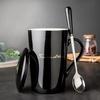 Ceramic Cup with Lid Spoon Household Simple Men's and Women's Black and White Breakfast Cup Drinking Cup