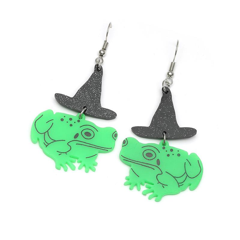 Creative Acrylic Frog Wizard Hat Earrings - Playful Cosplay Accessory