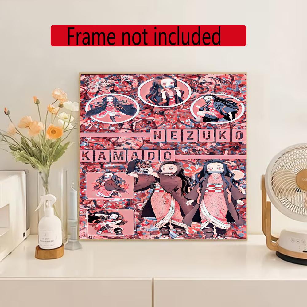 Nezuko Kamado Collage 5D Diamond Painting Round Diamond Rhinestones Mosaic Diamond Embroidery Wall Paintings Rhinestones Gift Frameless