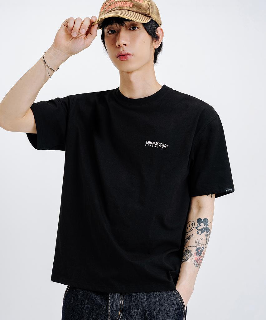 LEMAIN SECOND Basic Logo Print Oversized Short Sleeve T-Shirt [Black]