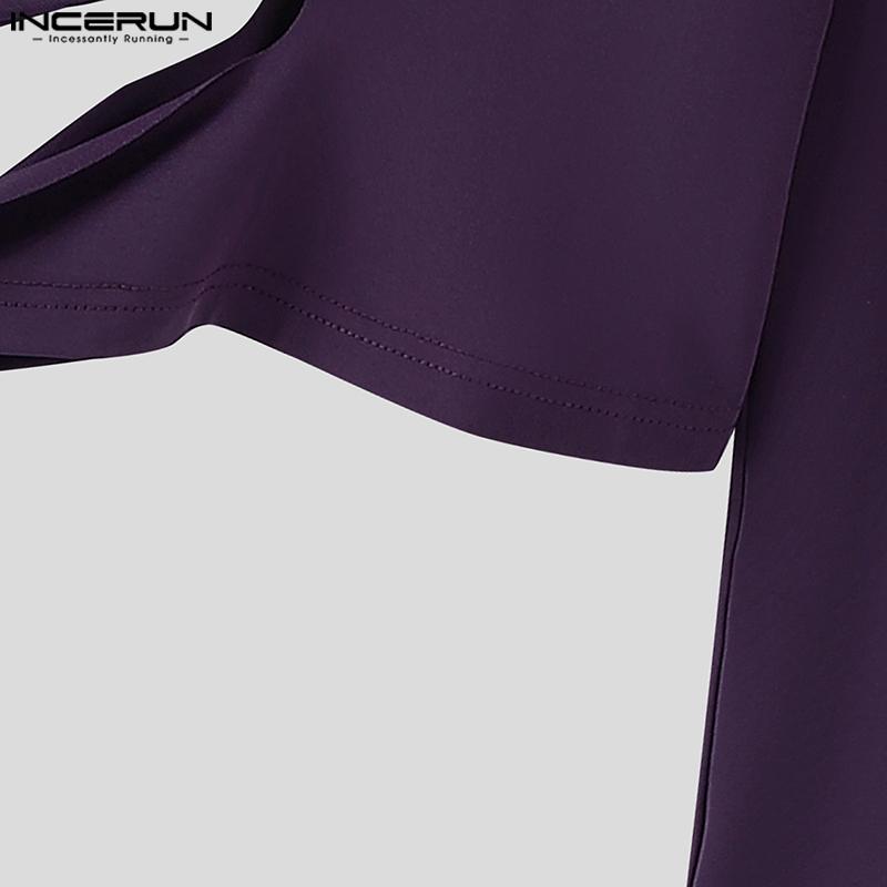 INCERUN Magliette intime casual aderenti a maniche lunghe con collo alto e cut-out con fasce da uomo