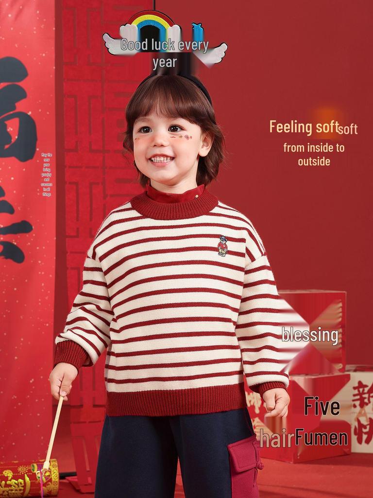 Europäischer dicker Strickpullover für Jungen für das Neue Jahr 2025 - Herbst/Winter Kleinkind- und Kinderbekleidung