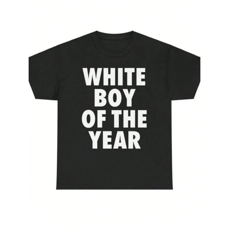 WHITE BOY OF THE YEAR T Shirts Cotton Print Short Sleeve T-shirt Retro Casual