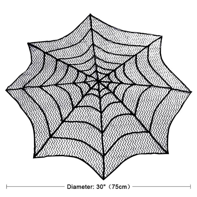 

Spider Web Halloween Tablecloth Set with Bat and Spider Design Lace Mantel Cover Table Flag Lampshade Decoration for Home Decor As Shown