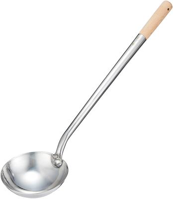 TKG Endo Shoji ATY11002 Commercial Chinese Ladle Medium 18-0 Stainless Steel Beechwood Handle 120mm 260cc Kitchen Cookware Japan