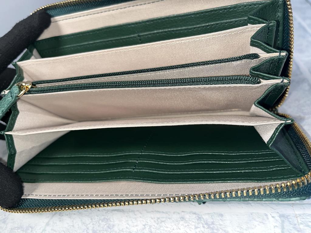 GUODI Genuine Python Leather Long Wallet with Zipper Closure and Card Case for Men and Women, TK-TT20LW1GF (Green), Wallet, Purse, Zipper Closure,