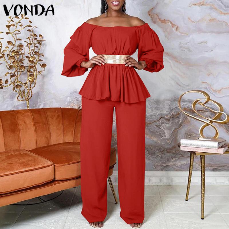 

VONDA 2PCS Жіночі костюми з відкритими плечима та штани без пояса M чорний