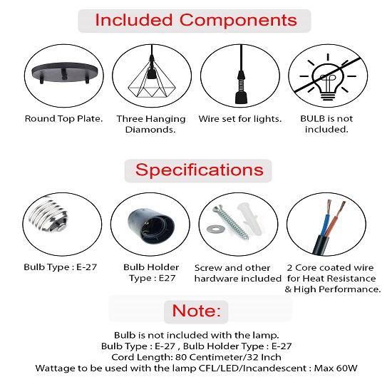 Hanging Light Diamond Cluster, Ceiling Lights for Home Decoration, Pendant Light, Chandelier for Living Room Modern, Balcony Decor, Diwali Decoration