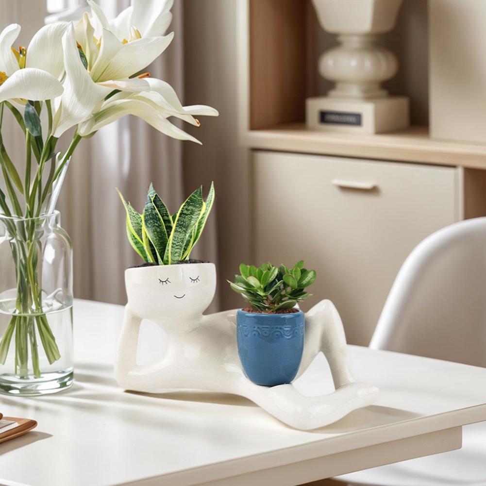 Lat Person Planterare med Dräneringshål Avslappnad Person som Håller Kruka Planterare Roliga Blomkrukor Suckulentkruka för Suckulenter Kaktus