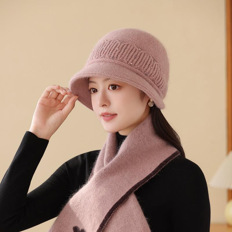 25 Autumn And Winter Warm Rabbit Fur Hat Women'S Middle-Aged And Elderly Cold-Proof Ear Protection Hat Fashionable Versatile Knitted Hat Big