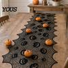 Black Lace Table Runner Halloween Runner, 70 x 15 Inch Spider Web Pumpkin Pattern Spooky Gothic Dinner Decoration for Kitchen Decor, Party Supplies