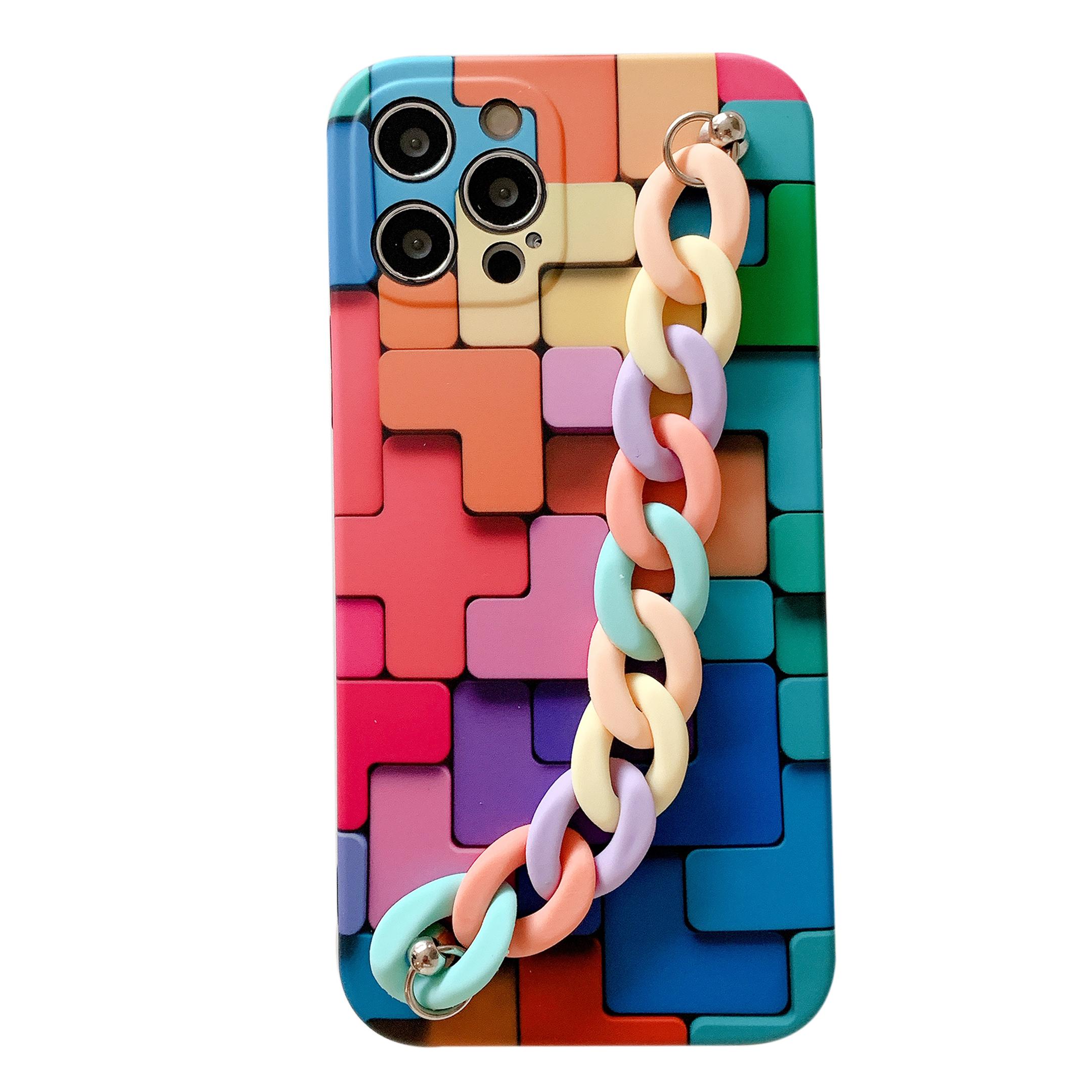 

Браслет-ремешок в виде ракушки для iPhone 14 13 12 11 Pro MAX XR X SE XS 7 8 Plus 3D-блоки Радужный чехол для телефона Силиконовая задняя крышка
