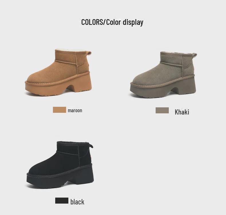 2024 Jesień/Zima Damskie Śniegowce na Wysokim Obcasie - Skóra Naturalna, Grube, Ciepłe, Design Podkowy