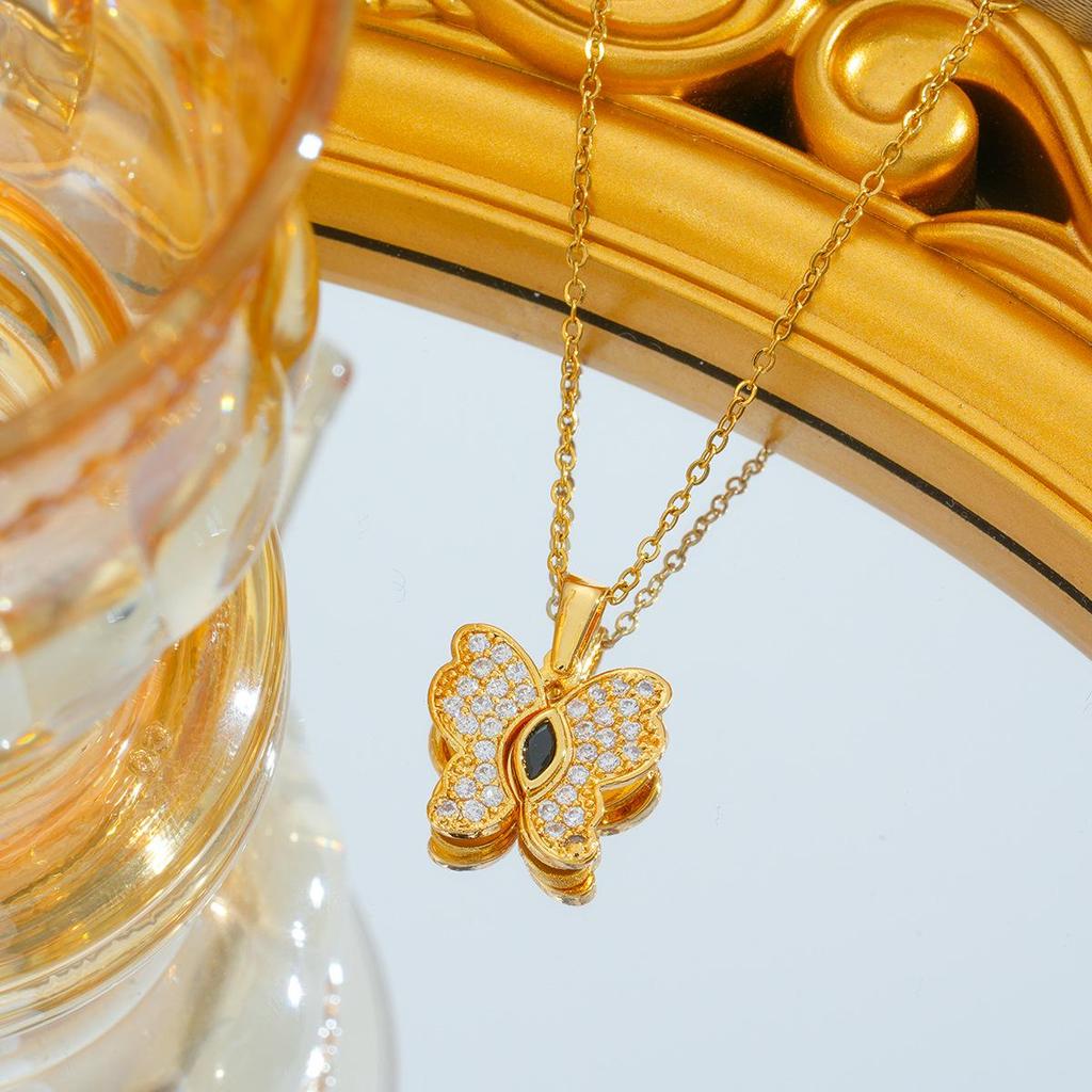 Titanium Steel Zircon Butterfly Pendant Necklace - Simple & Versatile Clavicle Accessory