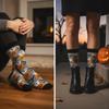 Halloween Themed Cotton Socks Elastic Cuffs Breathable Fabric Practical Wear Festive Ghosty Pumpkin Patterns
