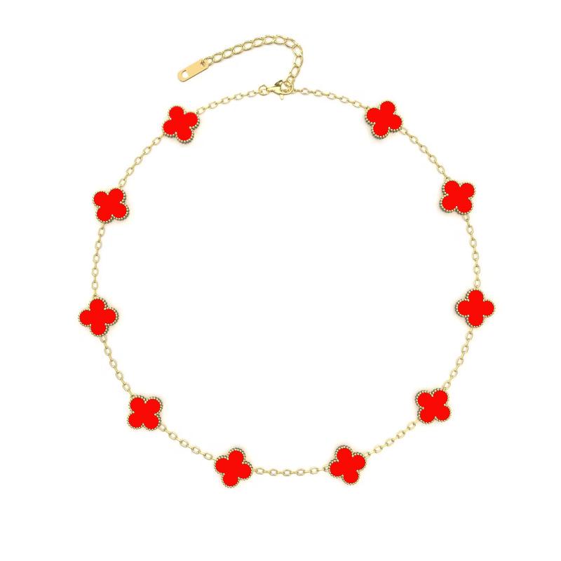 Four-Leaf Clover & Ten-Flower Necklace - Double-Sided 18K Gold Plated with Mother-of-Pearl, Cross-Border Popular OL Style