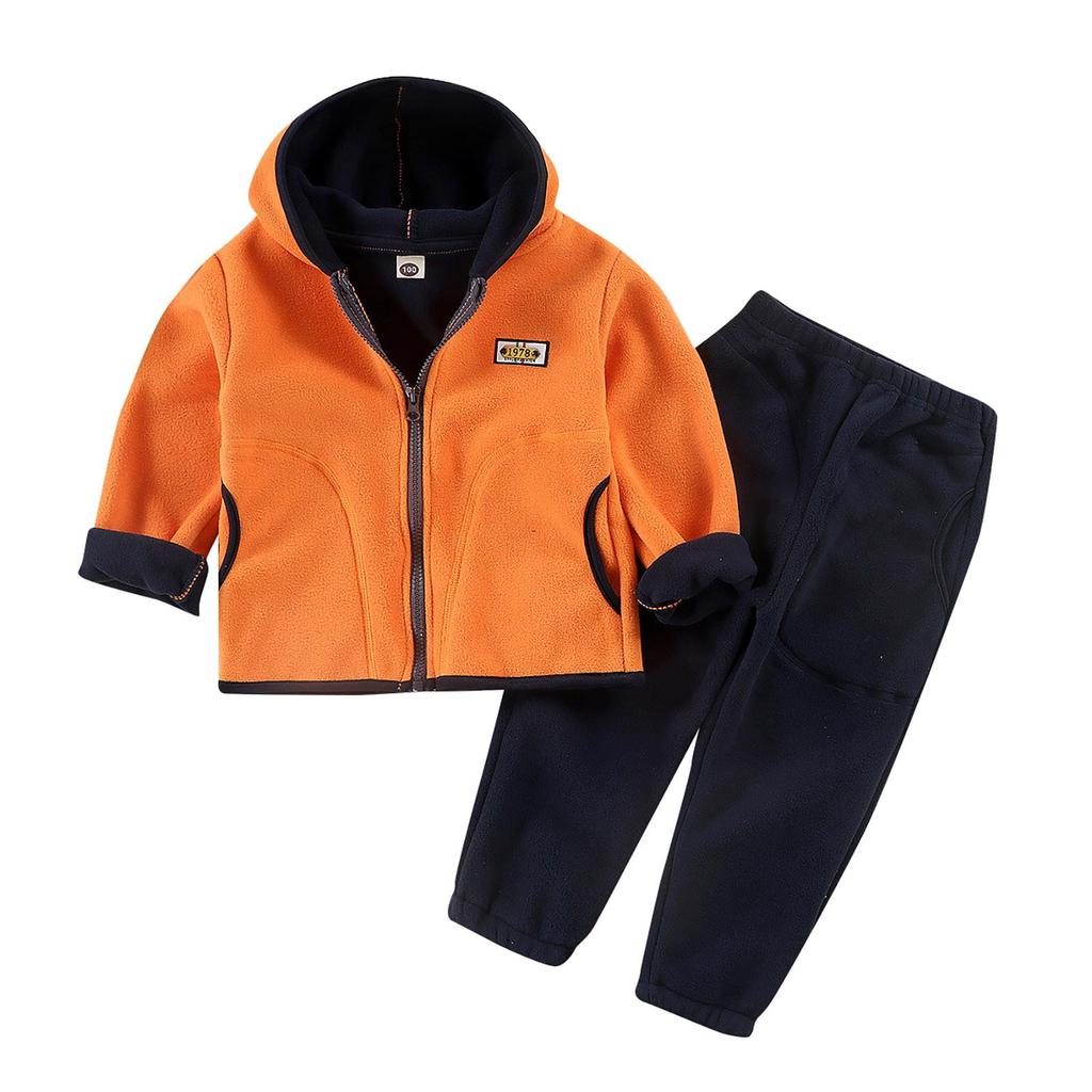 Kinder Herbst Und Winter Fleece Set, Zwei-stück Set Für Jungen Und Mädchen Oberbekleidung Und Hosen, Verdickt Kapuze