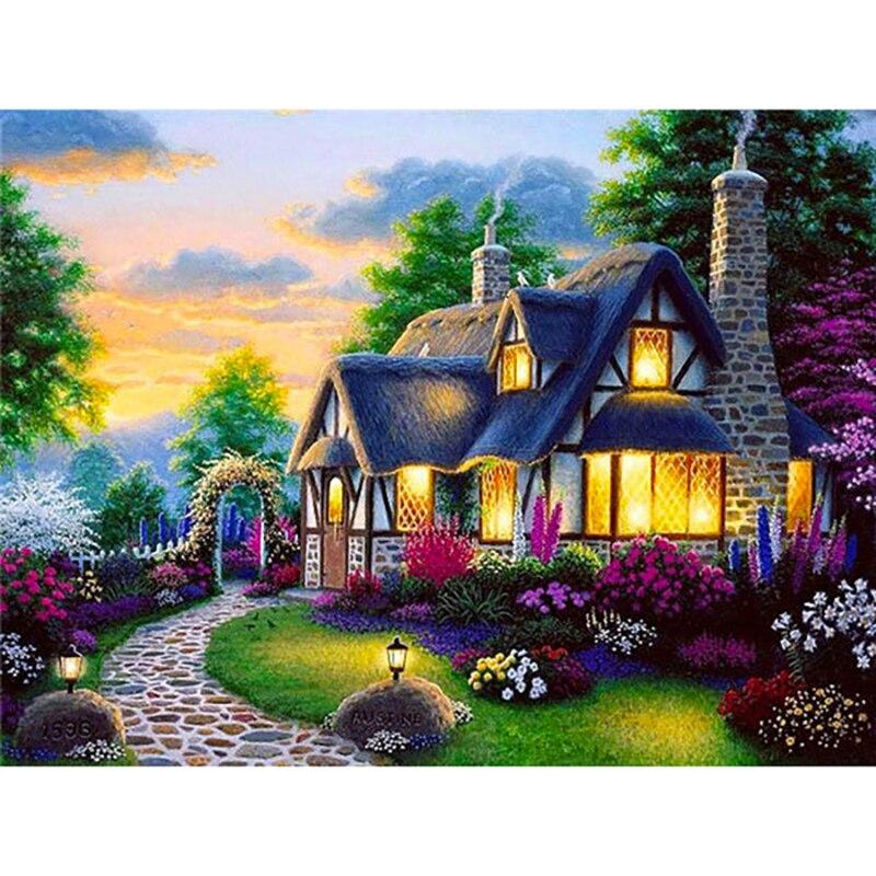 New 5D DIY Diamond Painting Houses Diamond Embroidery Scenery Cross Stitch Full Round Drill Crafts Art Home Decor Gift