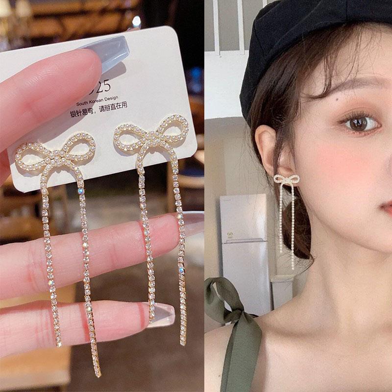925 Silver Needle Korean Fashion Long Chain Tassel Earrings For Women Metal Earing Jewelry Trending Women's Drop Earrings